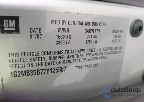 2007 Pontiac Solstice из США, поврежденный, VIN 1G2MB35B77Y125567